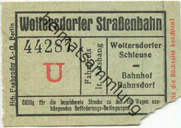 Deutschland - Woltersdorf - Woltersdorfer Strassenbahn - Fahrschein Wolterdorfer Schleuse Bahnhof Rahnsdorf - Rückseitig - Europa
