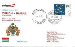 Liechtenstein: 1996 Swissair Air Mail Brief Zürich - Banjul - Storia Postale