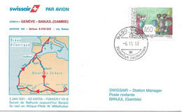 Liechtenstein: 1992 Swissair Air Mail Brief Genève - Banjul - Storia Postale