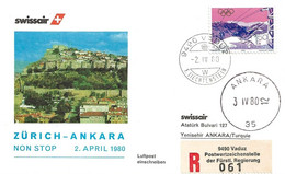 Liechtenstein: 1980 Swissair Air Mail Brief Zürich - Ankara - Brieven En Documenten