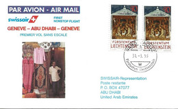 Liechtenstein: 1993 Swissair Air Mail Brief Genève - Abu Dhabi - Cartas & Documentos