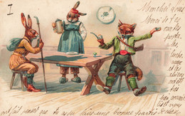 Lapins Humanisés & Renard * CPA Illustrateur 1902 * Lapin Rabbit Fox * Pipe Tabac * Chope De Bière Bier * Canne - Sonstige & Ohne Zuordnung