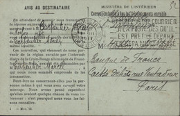 Guerre 14 CP FM Correspondance Avec Départements Envahis Réponse à Demande Renseignement Transmis Croix Rouge Franckfort - 1. Weltkrieg 1914-1918