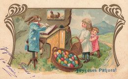 Lapin Humanisé écrivain * CPA Illustrateur * Lapins Rabbit * Joyeuses Pâques Oeufs Enfants * Plume Encrier - Other & Unclassified