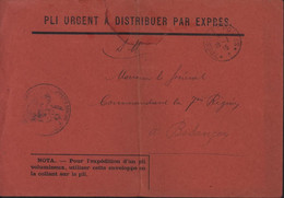 Guerre 14 Enveloppe Rouge Pli Urgent à Distribuer Par Exprès Franchise CAD Trésor & Postes SP 1 28 2 1915 - 1. Weltkrieg 1914-1918