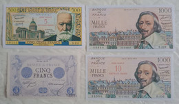 4 Billet Factice Recto Verso Fake Copie 5 Et 100 Et 1000 Francs Banque De France - Specimen