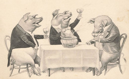 Cochons Humanisés * CPA Illustrateur * Les élégants à Table , La Bassine D'alcool Ou Cocktail * Cochon Pig - Maiali