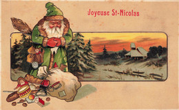 Santa Claus , Père Noël * CPA Illustrateur Gaufrée Embossed * Joyeux NOEL Joyeuse St Nicolas * Jeux Jouets - Kerstman