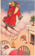 Santa Claus , Père Noël * CPA Illustrateur * Joyeux NOEL Joyeuse St Nicolas * Ski Skieur Enfant Cheminée Jeux Jouets - Santa Claus