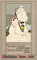 Snowman Bonhomme De Neige Humanisé Fumeur De Pipe Tabac * CPA Illustrateur Art Nouveau Jugendstil * NOEL Noël - Autres & Non Classés