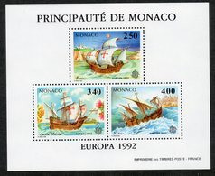 MONACO Blocs Feuillets Spéciaux Sur Papier Gommé N° 19 Europa 1992 LES CARAVELLES DE CHRISTOPHE COLOMB NEUF** SUP - Blocs