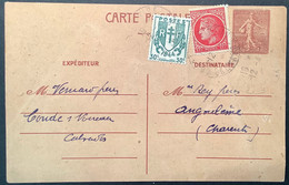 1944 RRR ! VARIÉTÉ DOUBLE IMPRESSION 1f20 Semeuse Lignée Entier Postal C.p  (France Cérès Chaines Brisées Libération - Cartoline Postali E Su Commissione Privata TSC (ante 1995)