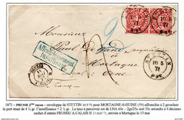 1871 - Conf. Allemagne Du Nord (1868-1871) Prusse 2°rayon, Enveloppe De Stettin Affr.1gros X 2, Taxe 1déc. à Mortagne - Briefe U. Dokumente