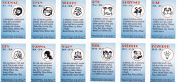 Czech Boites D'allumettes 2000 -12 Etiquettes, Match Labels, Zodiac Aquarius Pisces Aries Taurus Gemini Cancer Leo Virgo - Zündholzschachteletiketten