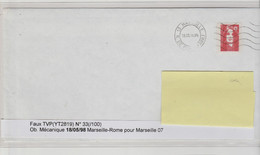 France Lettre Avec Faux De Briat ( TVP 2806 ) Courrier De Marseille(Rue De Rome)pour MARSEILLE  18 Juin 1998 RARE - Storia Postale