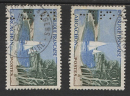 2 Timbres N° 1312, Perforés 2T / 3 O - Used Stamps