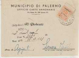 167-AMGOT-Occupazione Alleata Sicilia-15c.Municipio Palermo X Lercara Friddi 3-12-1943 - Anglo-Amerik. Bez.: Sicilë
