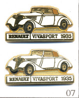 LOT De 2 Pin's Automobile Différents - Renault / Vivasport De 1935 - Carrosserie Blanche. Est. Cef. Zamac. T888-07B - Renault
