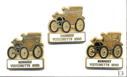 LOT De 3 Pin's Automobile Différents - Renault / Modèle Voiturette De 1898 - Cartouche Blanc. Est. Cef. Zamac. T888-13B - Renault