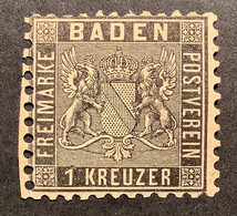 Baden 1860 Mi 9 Mit PLATTENFEHLER "BEULE ÜBER 1 VON KREUZER" 1 Kr Schwarz Tadellos Ungebraucht * Gepr. A.Brun (Bade MLH - Nuevos