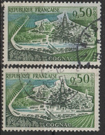 2 Timbres N°1314 Dont L'un Avec Surcharge D'encre Verte - Used Stamps