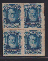 Brazil Brasil Mi# 40 Used Block Of 4 50R Dom Pedro 1877 Violett Mute Postmark - Gebraucht