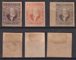 Brazil Brasil Ca 1882 3x Proof Dom Pedro 1000R Three Different Colors - Nuevos