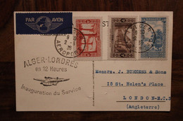 Cpa 1936 Alger Londres En 12 Heures Inauguration Du Service Air Mail Cover Mit Luftpost Par Avion Flugpost Hydravion - Storia Postale