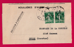 N°35 PAIRE PERFORE HOULLIERES D'AUBIN AVEYRON 1939 POUR TULLE CORREZE LETTRE COVER - Cartas & Documentos