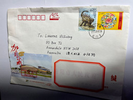 (1 N 44) Letter Posted From CHINA To Australia (during COVID-19 Pandemic) 2 Stamps (1 Dinosaur) (23 X16 Cm Letter) - Briefe U. Dokumente