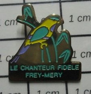 1415B Pin's Pins / Rare Et De Belle Qualité !!! ANIMAUX / OISEAU JAUNE VERT BLEU LE CHANTEUR FIDELE FREY-MERY - Animaux