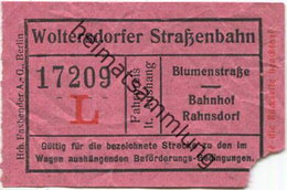 Deutschland - Woltersdorf - Woltersdorfer Strassenbahn - Fahrschein Blumenstrasse Bahnhof Rahnsdorf - Rückseitig Werbung - Europe