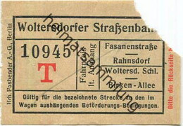 Deutschland - Woltersdorf - Woltersdorfer Strassenbahn - Fahrschein - Fasanenstrasse Bahnhof Rahnsdorf - Wolterdorfer Sc - Europe