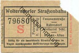 Deutschland - Woltersdorf - Woltersdorfer Strassenbahn - Fahrschein - Fasanenstrasse Bahnhof Rahnsdorf - Wolterdorfer Sc - Europa