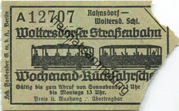 Deutschland - Woltersdorf - Woltersdorfer Strassenbahn - Wochenend-Rückfahrschein - Rahnsdorf Woltersdorfer Schleuse - Europa