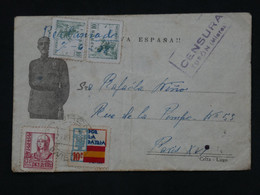 BK2  ESPANA  BELLE LETTRE CENSURA  1938  TURON  A  PARIS   FRANCIA + MANUAL++POR LA PATRIA +PAIRE  +AFF. INTERESSANT++ - Nationalistische Zensur