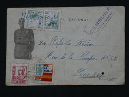 BK2  ESPANA  BELLE LETTRE CENSURA  1938  TURON  A  PARIS   FRANCIA + MANUAL++POR LA PATRIA +PAIRE  +AFF. INTERESSANT++ - Marques De Censures Nationalistes