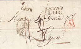 LETTRE. ITALIE. 8 LUG 1830. GENOVA POUR LYON. ENTREE ROUGE ITALIE PONT DE BEAUVOISIN. CS.3R. TAXE 8 RECTIFIEE 11 - Marques D'entrées