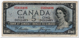 CANADA,5 DOLLARS,1955-61,P.77a,aF - Kanada