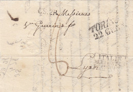 LETTRE. ITALIE. 22 GE 1831. FRERES NIGRA POUR LYON. NOIR ITALIE PONT DE BEAUVOISIN. CS.2R.. TAXE 8 - Marques D'entrées