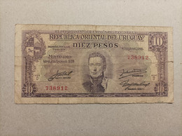 Billete De Uruguay De 10 Pesos, Año 1939 - Uruguay