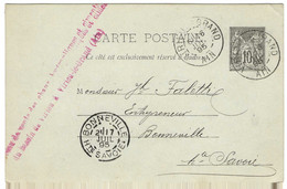 10c SAGE ENTIER CARTE POSTALE VIRIEU LE GRAND AIN POUR BONNEVILLE HAUTE SAVOIE 1895 - Cartes Précurseurs