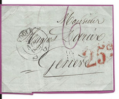 1851 LOCLE  Taxe 25cs De Genève - ...-1845 Préphilatélie