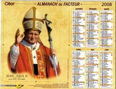 Calendrier Almanach La Poste PTT 2008 Pape Jean-Paul II Karol Wojtyla Vatican - Grand Format : 2001-...