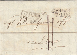 LETTRE. ITALIE. 27 LUG 1831. CHIAPPA. GENOVA POUR LYON. NOIR ITALIE PONT DE BEAUVOISIN. CS.3R. TAXE 11 - Marques D'entrées