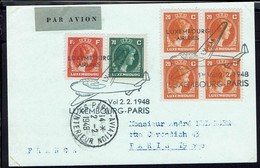 Luxembourg. Carte 1er Vol Luxembourg - Paris 2-2-1948 . - Storia Postale
