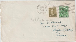 1951 - CANADA -VIGNETTE TUBERCULOSE AU DOS D'ENVELOPPE ENTIER POSTAL SURCHARGEE De FARNHAM => DIJON - Storia Postale