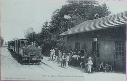 C. P. A. : 70 : GY : La Gare, Arrivée Du Train De Fretigney, Animé, Timbre En 1908, éditeur : Imp Lib A. Bergeret, Gray, - Gy