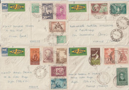 1953 - BRESIL - 4 ENVELOPPES Par AVION (ETIQUETTE !) De LEBLON => PASSENANS JURA  / GARD / DIJON - Briefe U. Dokumente