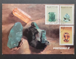 O) 1977 BRAZIL, GEOLOGY, PRECIOUS STONES, TOPAZ, EMERALD, AQUAMARINE, MAXIMUM CARD - Tarjetas – Máxima